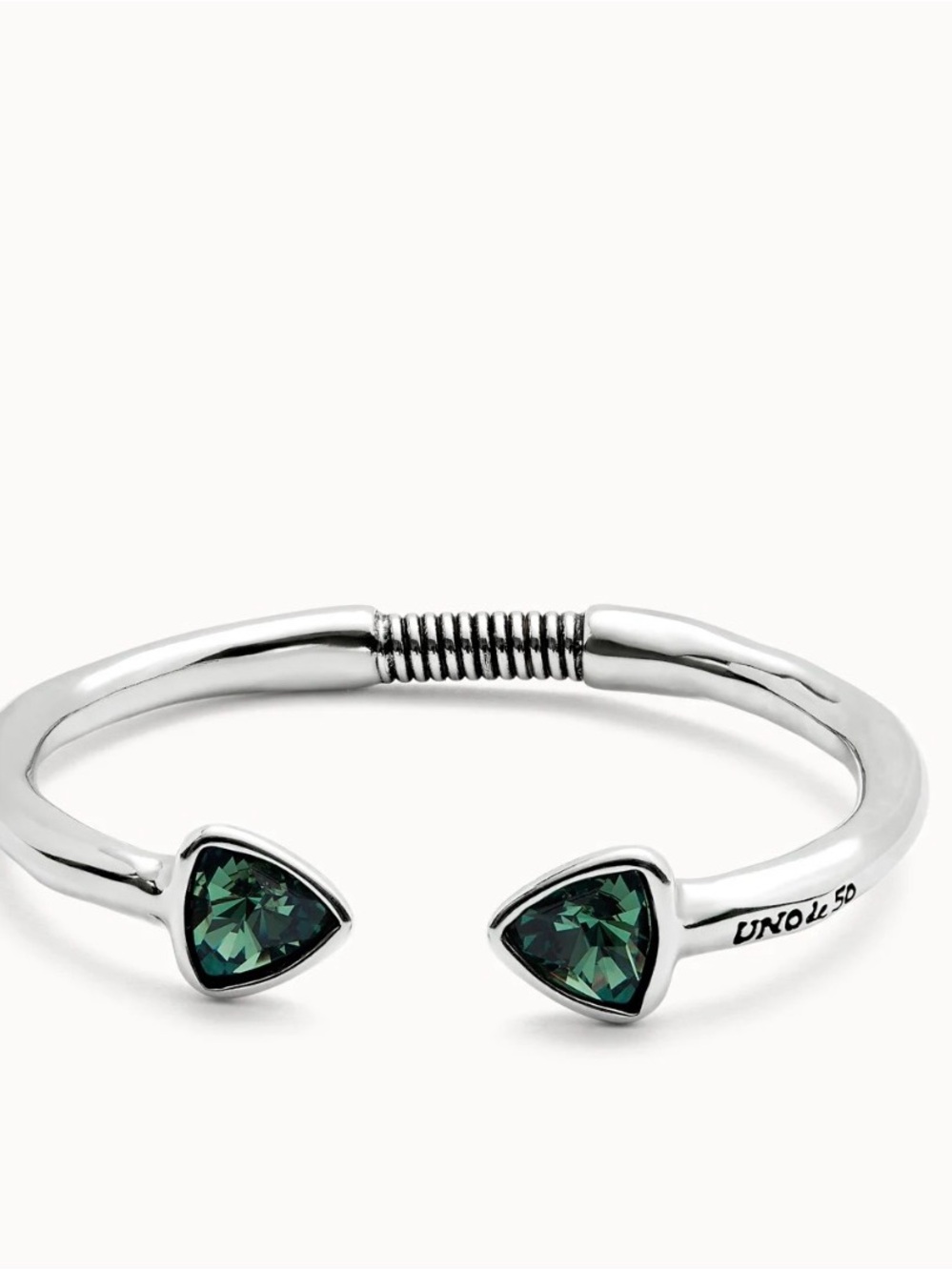 UNO de 50 Silver Open Cuff Bracelet with Dark Green Triangle Stones